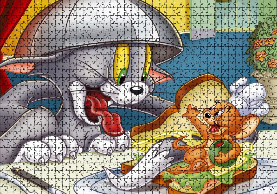 Tom ve Jerry Kovalayan Oyunlar Ev Puzzle Yapboz MDF Ahşap 1000 Parça 49 cm X 68 cm