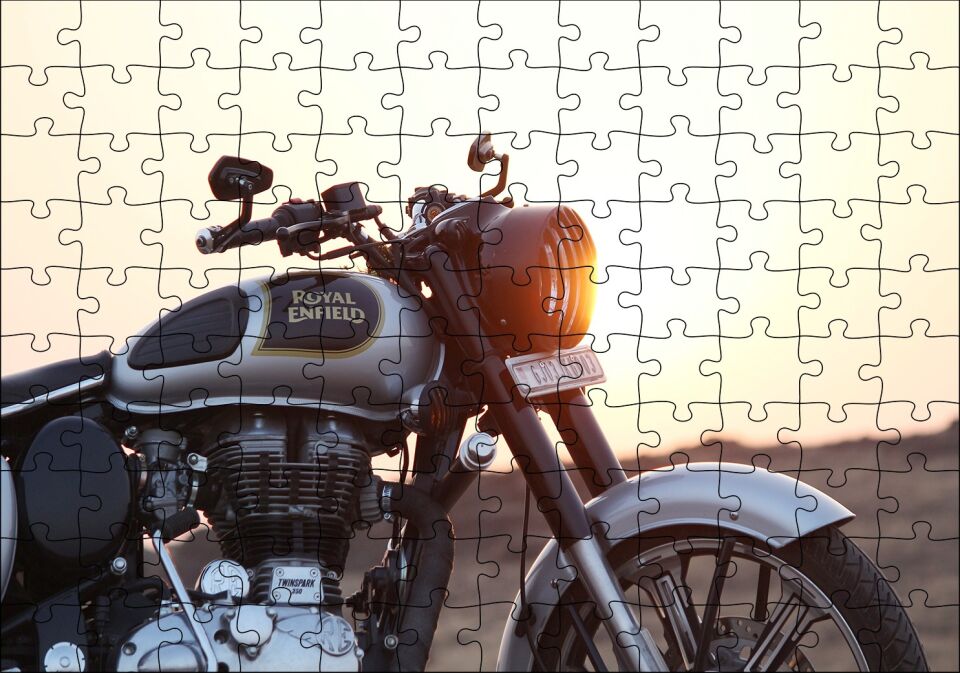 Royal Enfield Siyah Gri Motorsiklet Puzzle Yapboz MDF Ahşap 120 Parça 24 cm X 34 cm