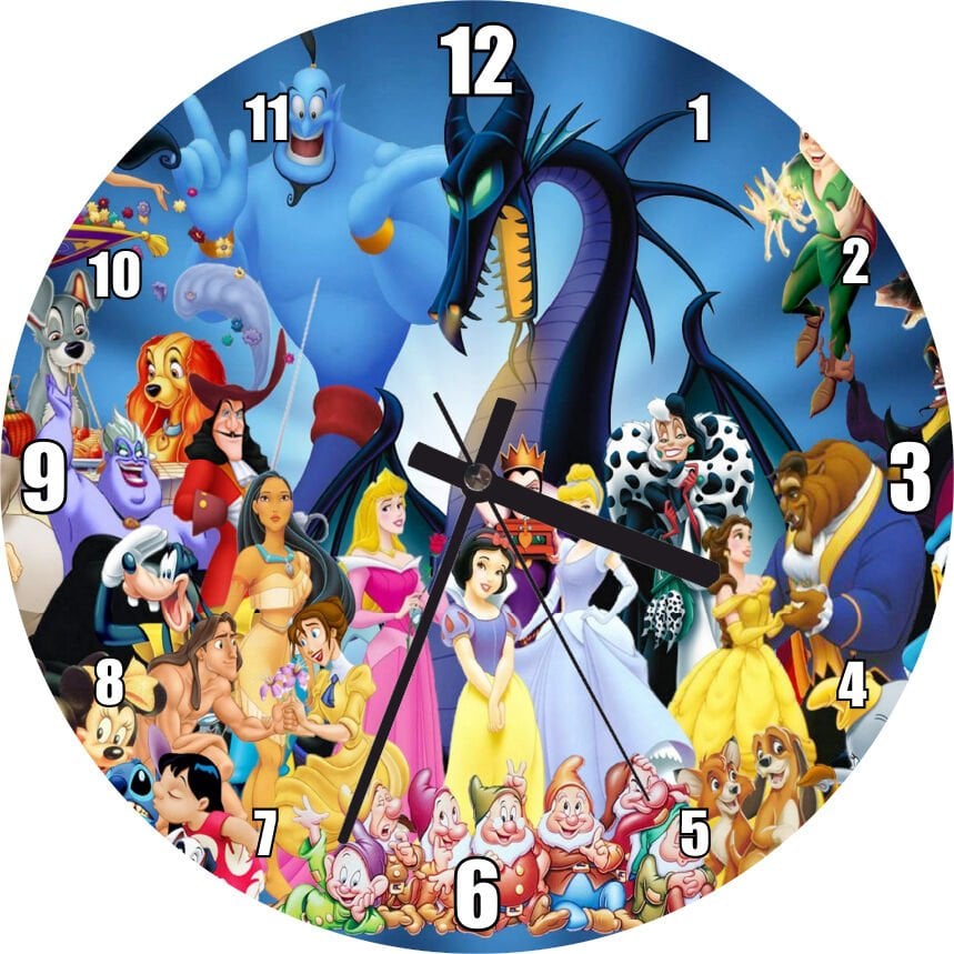 Disney Masal Kahramanları Bir Arada Mdf Ahşap Duvar Saati 30 cm Çap