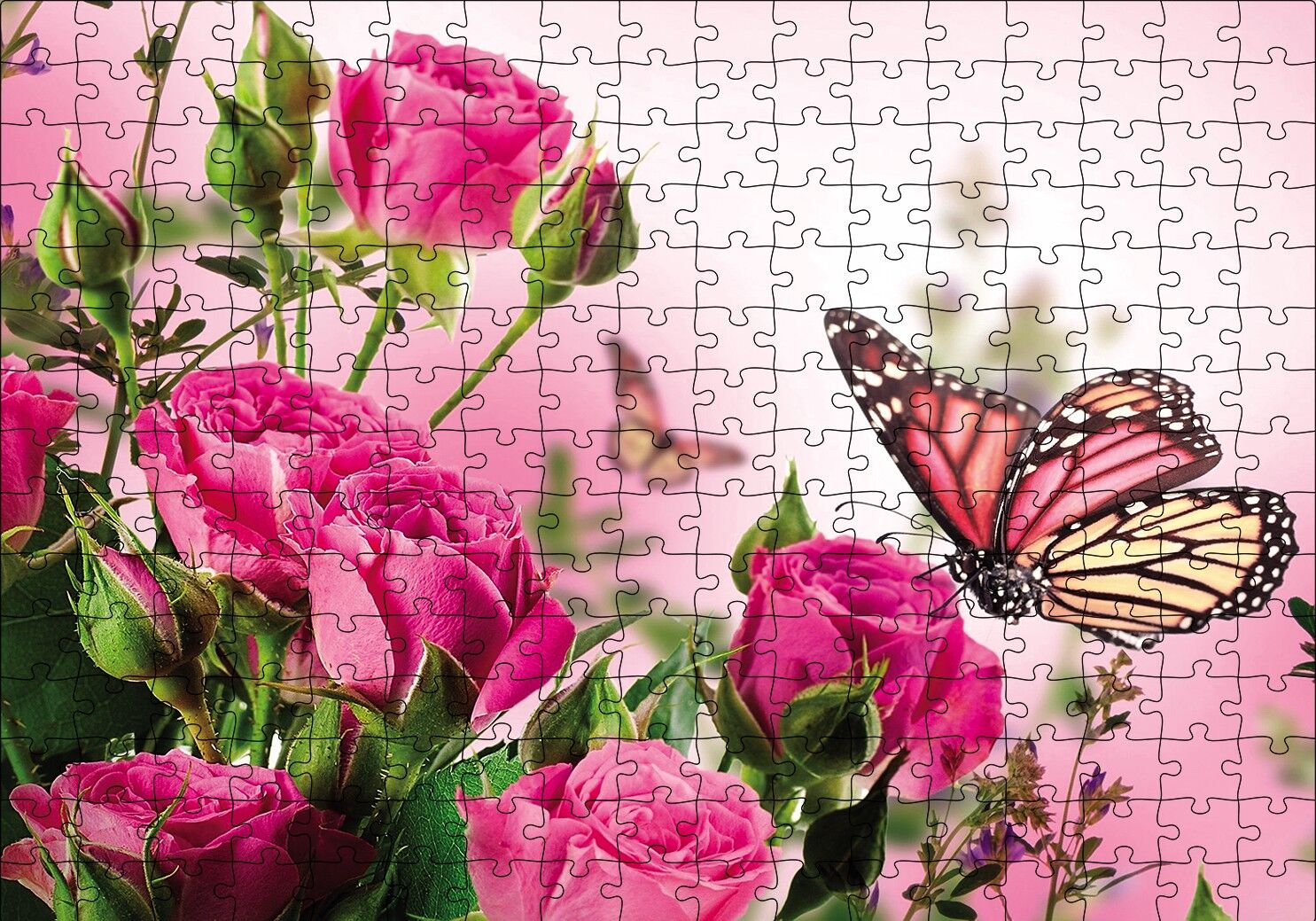 Güller ve Kelebek Puzzle Yapboz MDF Ahşap 255 Parça 34 cm X 49 cm