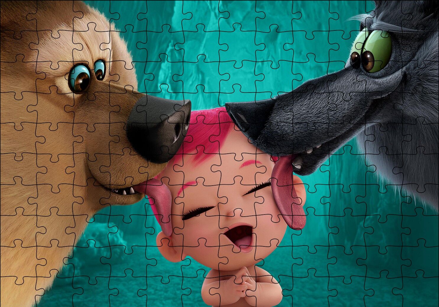 Leylekler Filmi Kurt Ayı ve Bebek Puzzle Yapboz MDF Ahşap