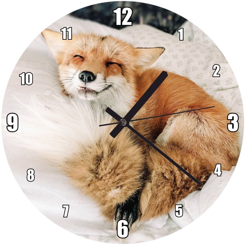 Kızıl Tilki Yatak Keyfi Mdf Ahşap Duvar Saati 30 cm Çap