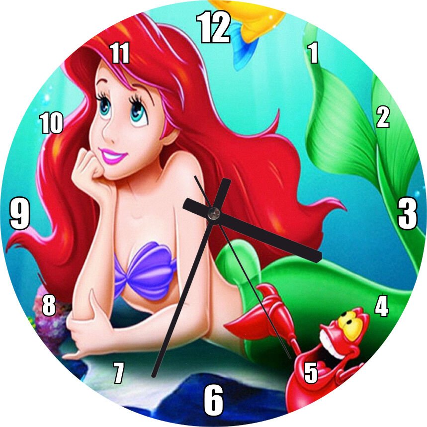 Disney Karakteri Deniz Kızı ve Yengeç Mdf Ahşap Duvar Saati 30 cm Çap