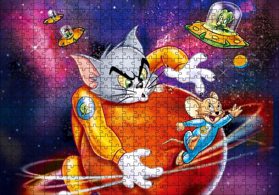 Tom ve Jerry Çizgi Filmi, Puzzle Yapboz MDF Ahşap 500 Parça 49 cm X 68 cm