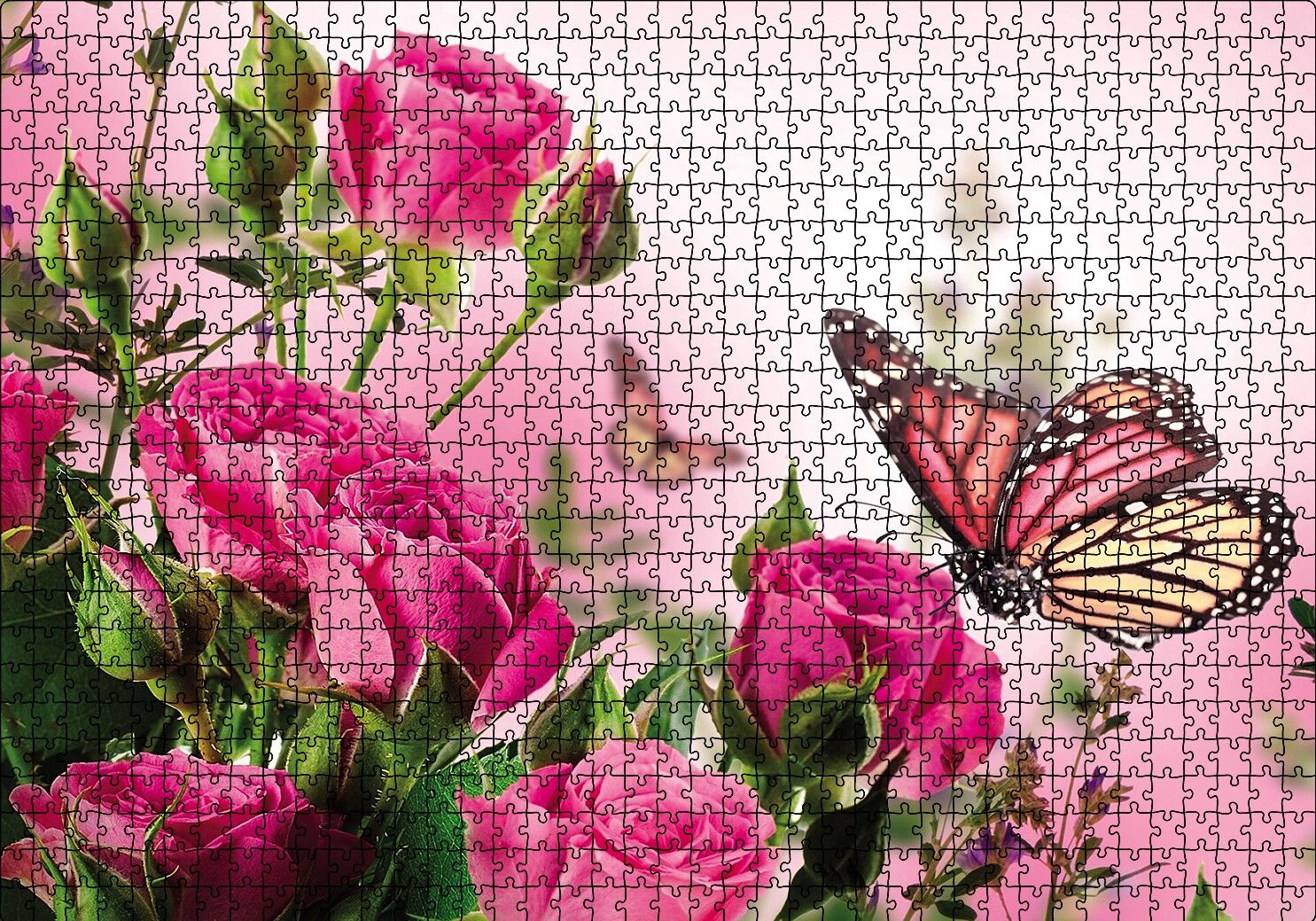 Güller ve Kelebek Puzzle Yapboz MDF Ahşap 1000 Parça 49 cm X 68 cm