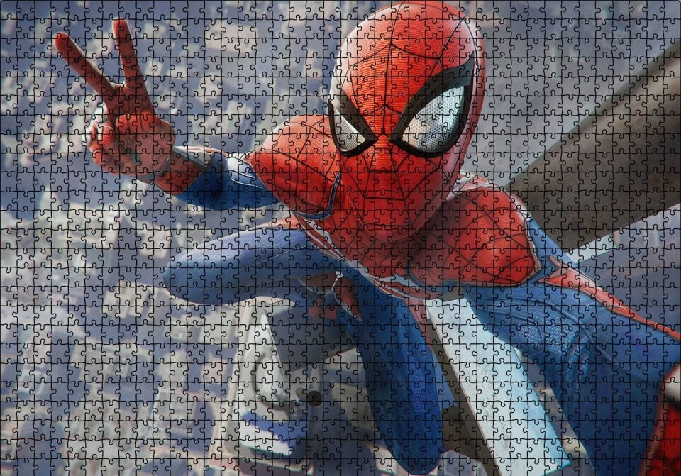 Zafer İşaretli Örümcek Adam Puzzle Yapboz MDF Ahşap 1000 Parça 49 cm X 68 cm