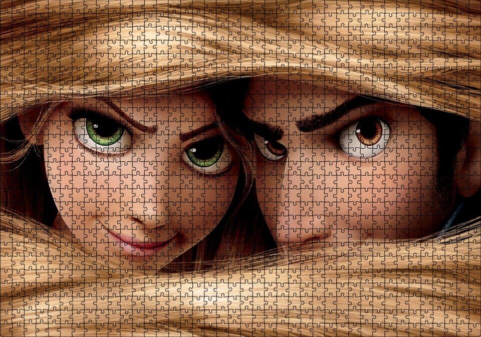 Rapunzel Ve Prens Saçların Arasında Puzzle Yapboz MDF Ahşap 1000 Parça 49 cm X 68 cm