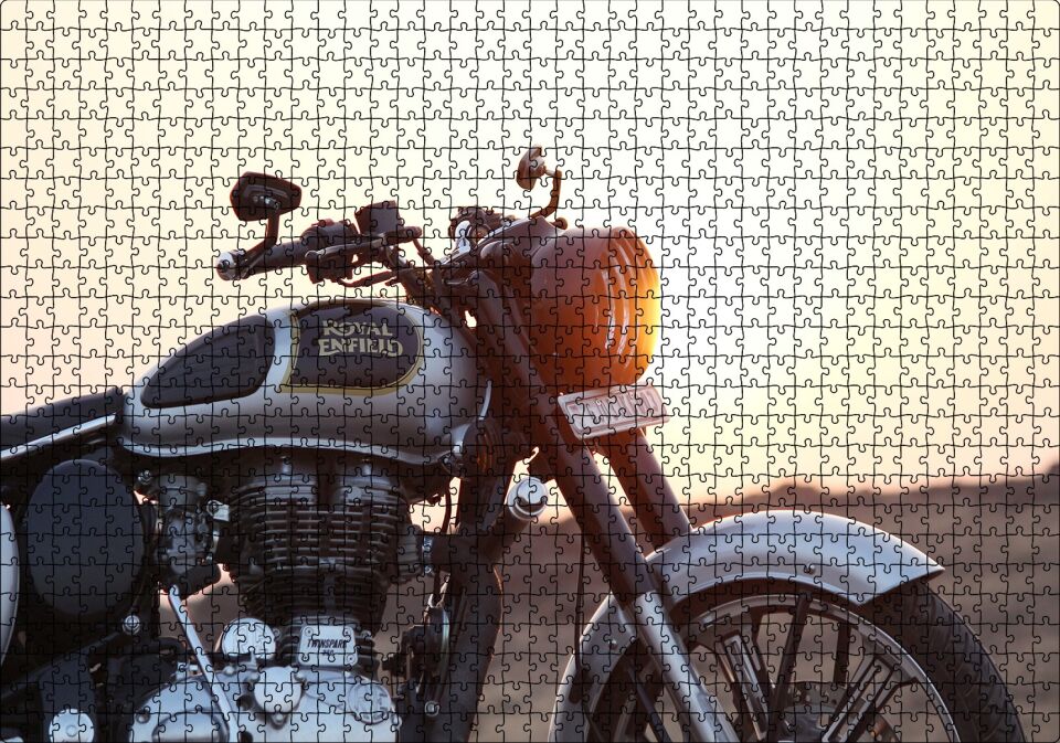 Royal Enfield Siyah Gri Motorsiklet Puzzle Yapboz MDF Ahşap 1000 Parça 49 cm X 68 cm