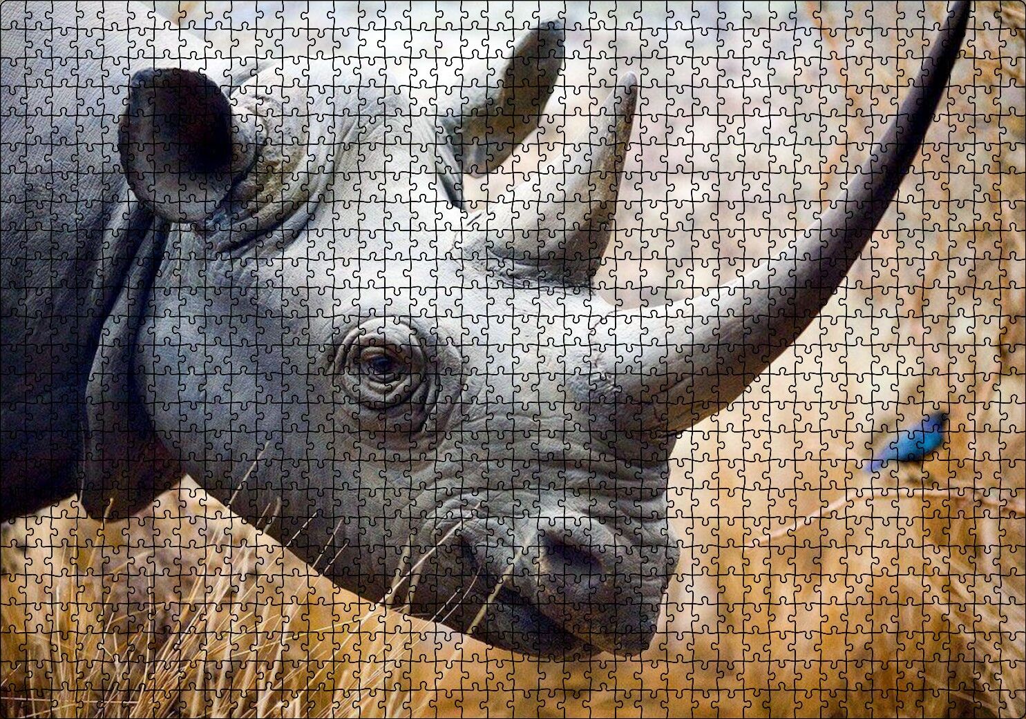 Gergedan Başı Yakın Çekim Puzzle Yapboz MDF Ahşap 1000 Parça 49 cm X 68 cm