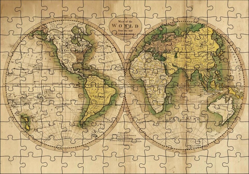 Dünya Haritası Görseli Puzzle Yapboz MDF Ahşap