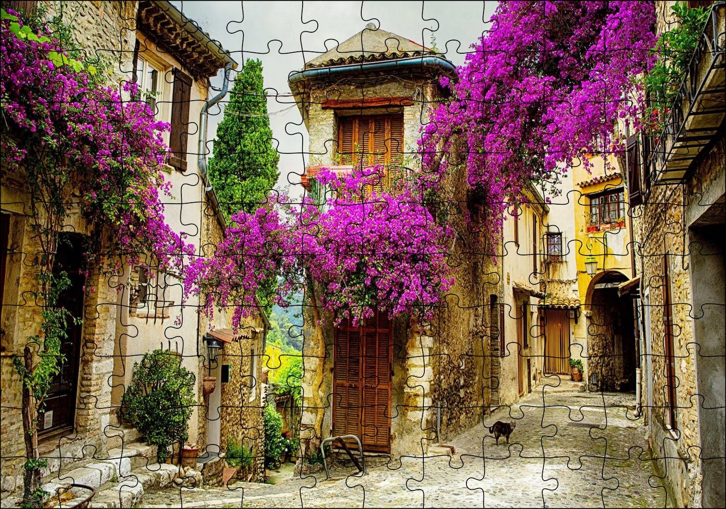 Fransa Provence Eski Binalar Görseli Puzzle Yapboz MDF Ahşap
