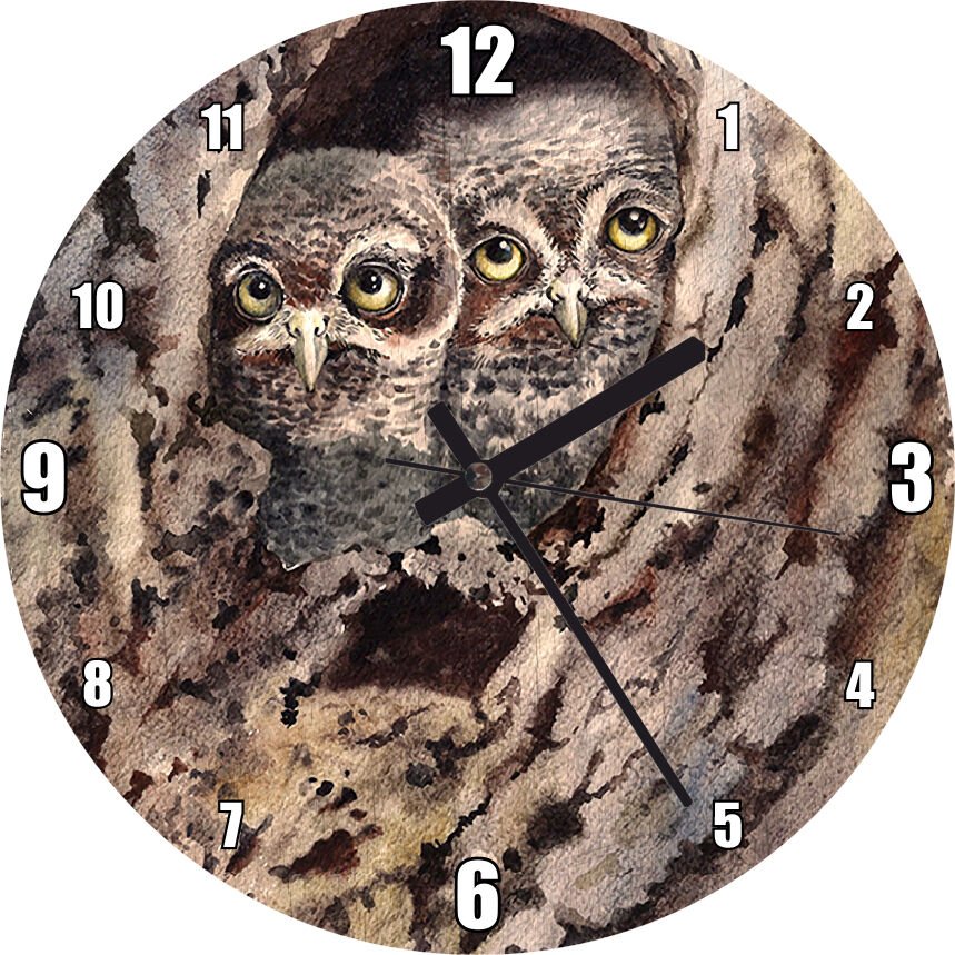 Ağaç Koğundaki Baykuşların Görseli  Mdf Ahşap Duvar Saati