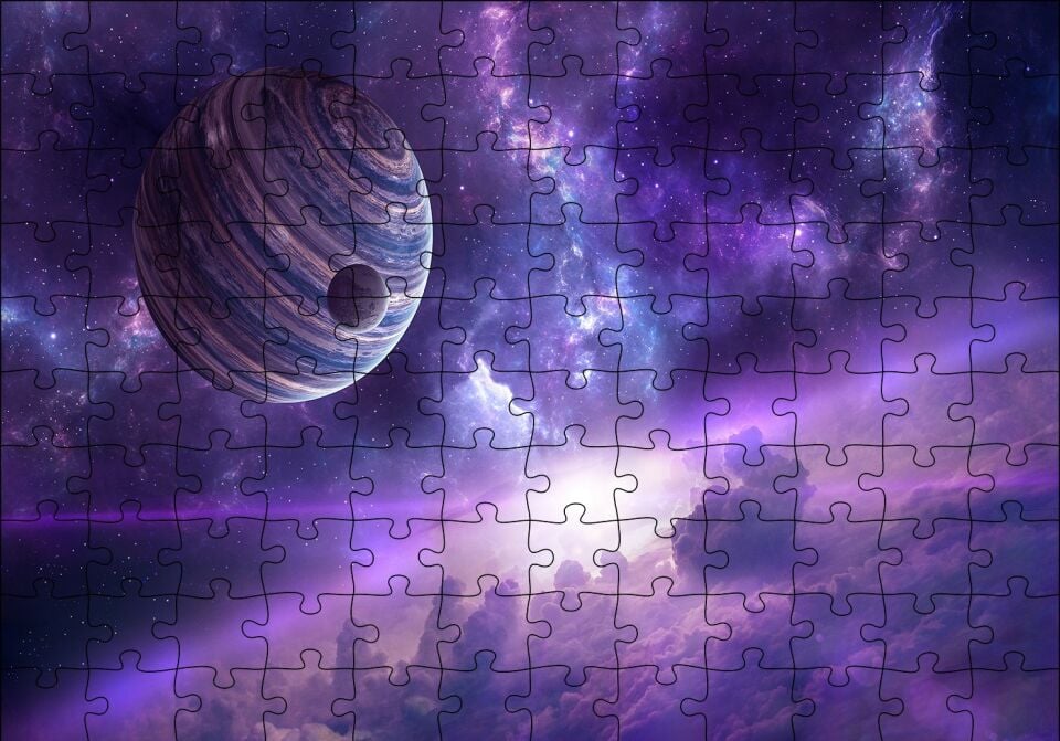 Nebulalar Gezegenler ve Galaksiler Puzzle Yapboz MDF Ahşap 120 Parça 24 cm X 34 cm