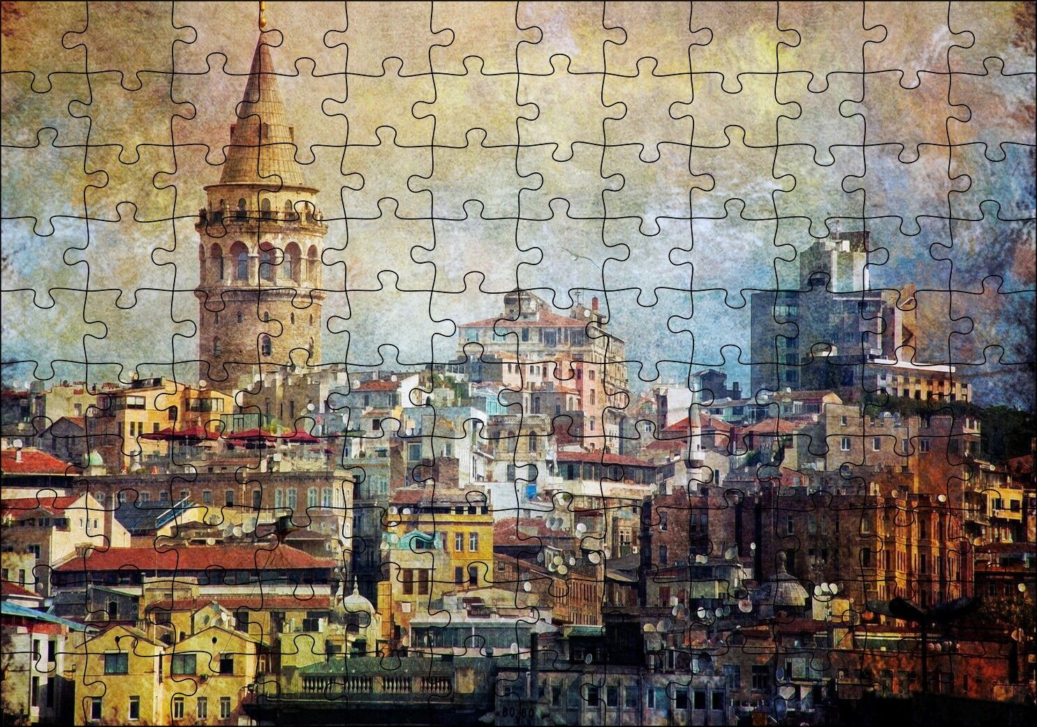 Galata Kulesinin Sanatsal Görsel Puzzle Yapboz MDF Ahşap
