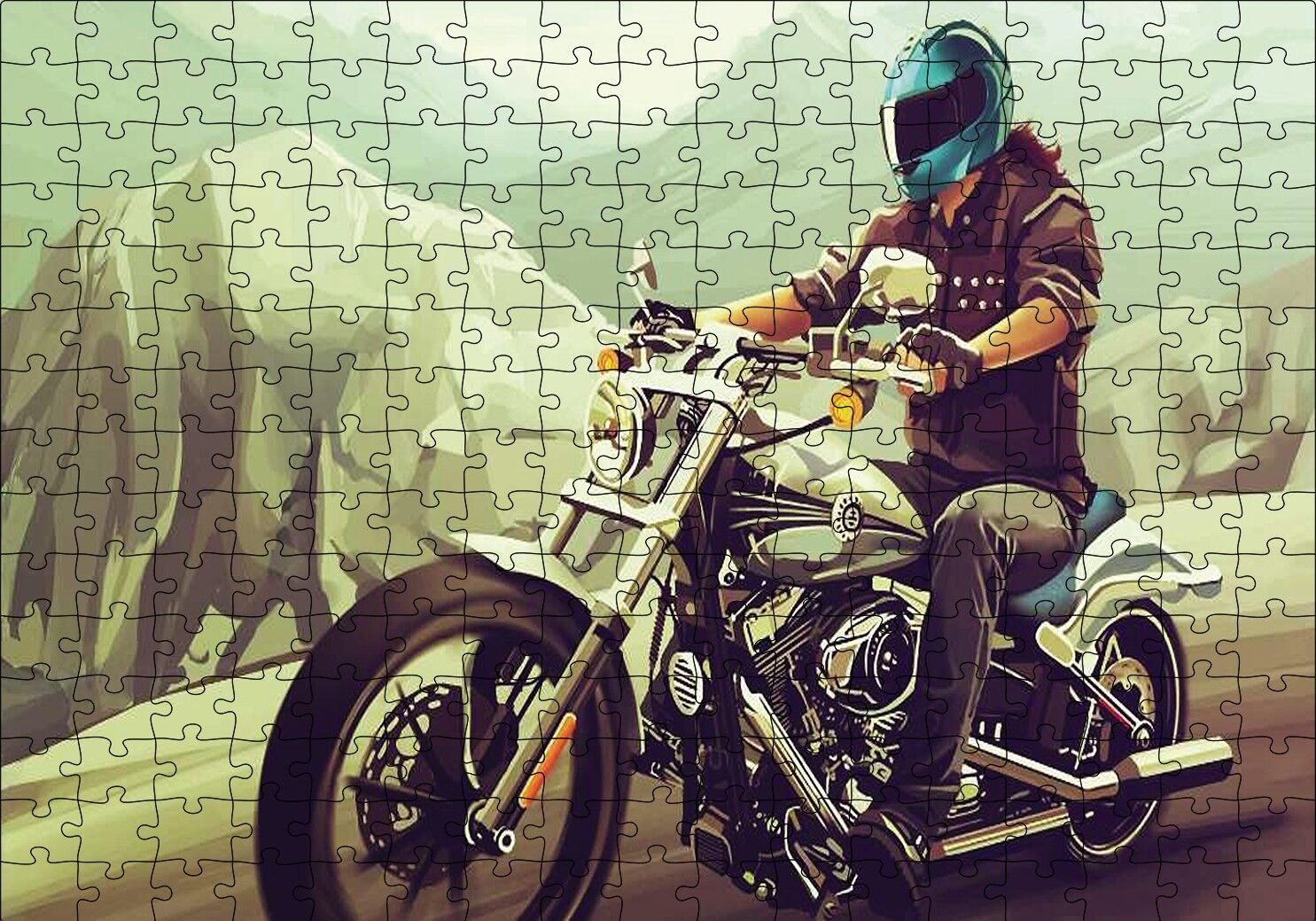 Yolda Motorcu Puzzle Yapboz MDF Ahşap 255 Parça 34 cm X 49 cm