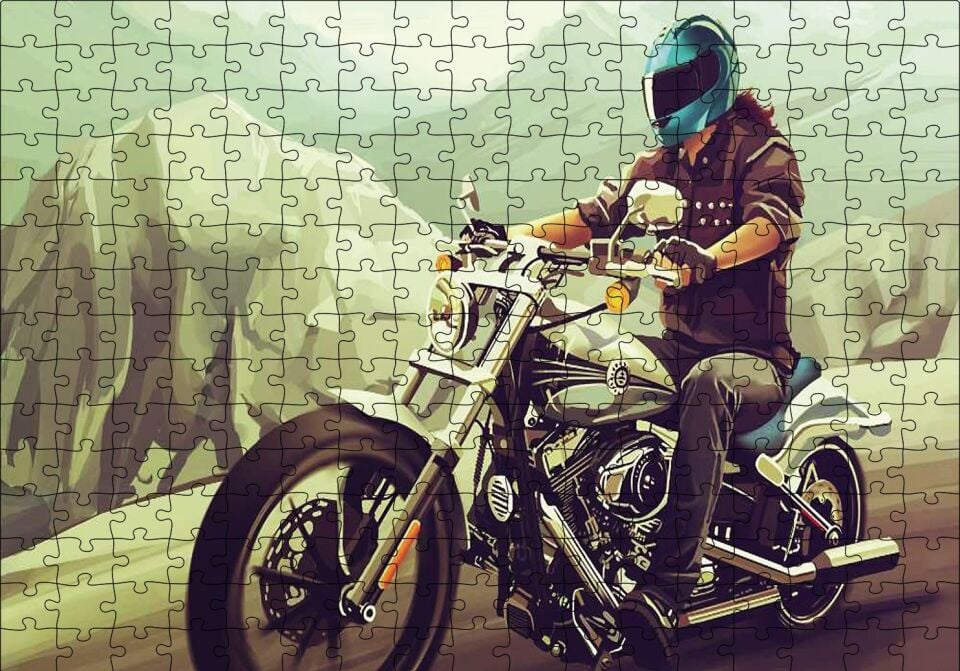 Yolda Motorcu Puzzle Yapboz MDF Ahşap 255 Parça 34 cm X 49 cm