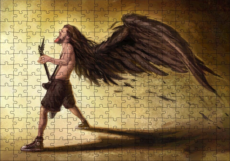 Saçları Kanatlanan Elektrogitarlı Müzisyen Puzzle Yapboz MDF Ahşap 255 Parça 34 cm X 49 cm