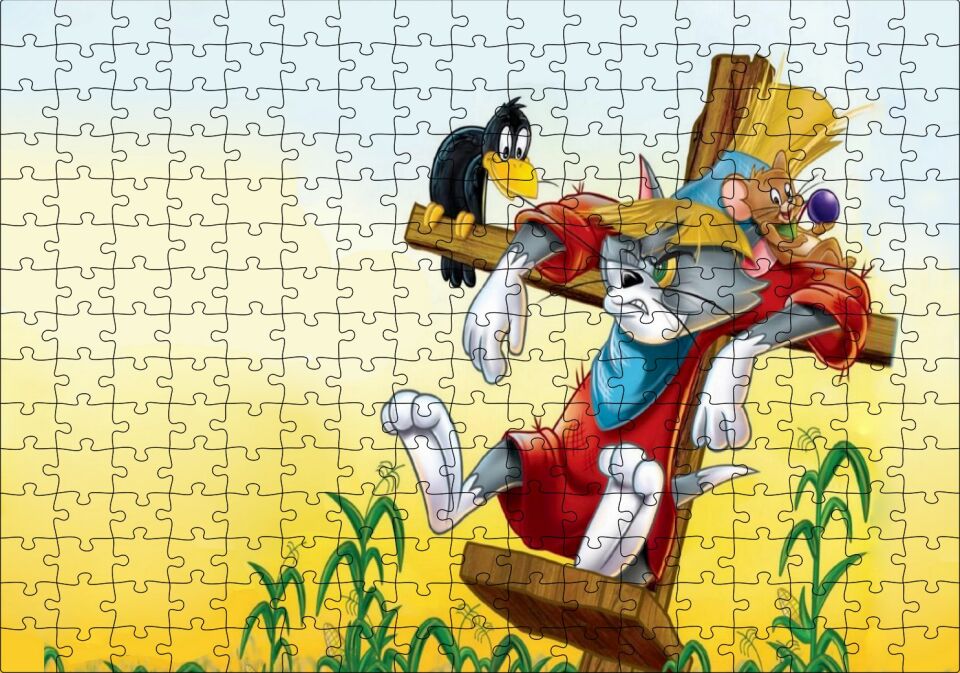 Tom ve Jerry Fare Sorunu Puzzle Yapboz MDF Ahşap 255 Parça 34 cm X 49 cm