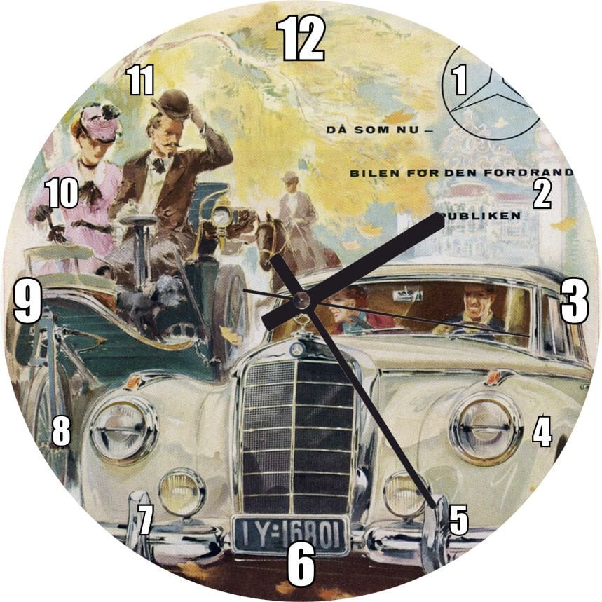 At Üç Tekerlekli Otomobil ve Mercedes Otomobil  Mdf Ahşap Duvar Saati