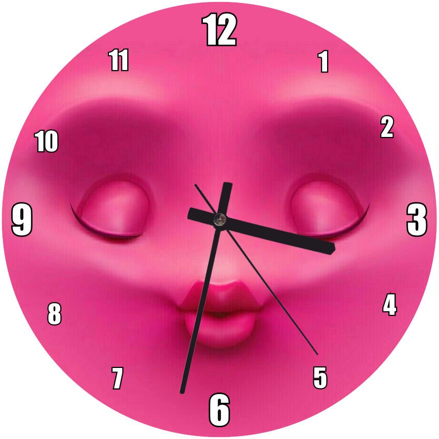 Pembe Yüz Öpücük Mdf Ahşap Duvar Saati 30 cm Çap