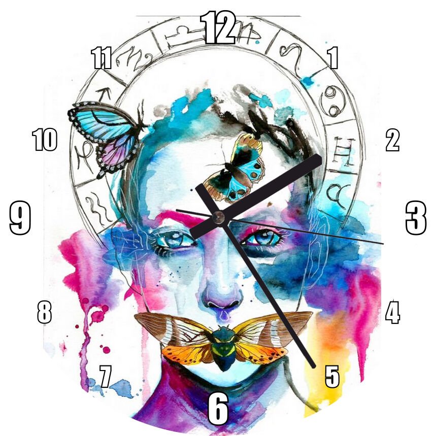 Başak Burcu Sulu Boya Çizim  Mdf Ahşap Duvar Saati