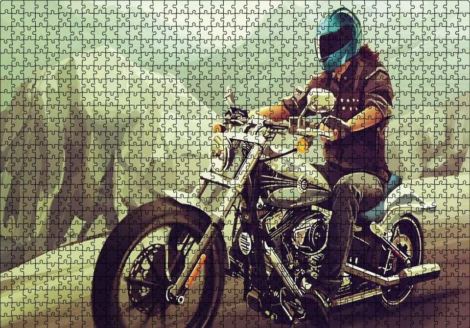 Yolda Motorcu Puzzle Yapboz MDF Ahşap 1000 Parça 49 cm X 68 cm