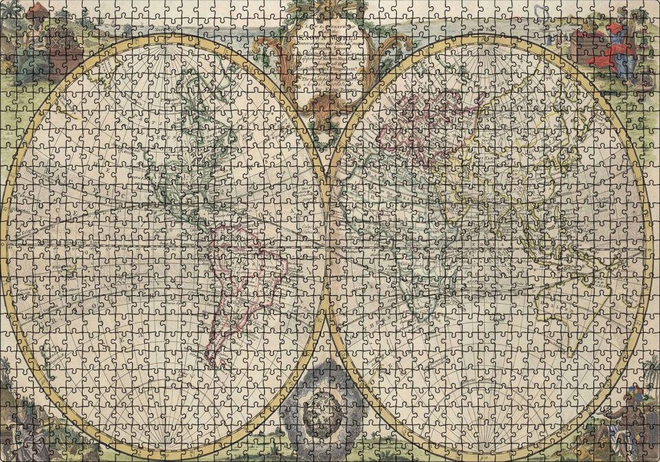 İngiliz Vintage Dünya Haritası Yeni Ve Doğru Görsel Puzzle Yapboz MDF Ahşap 1000 Parça 49 cm X 68 cm