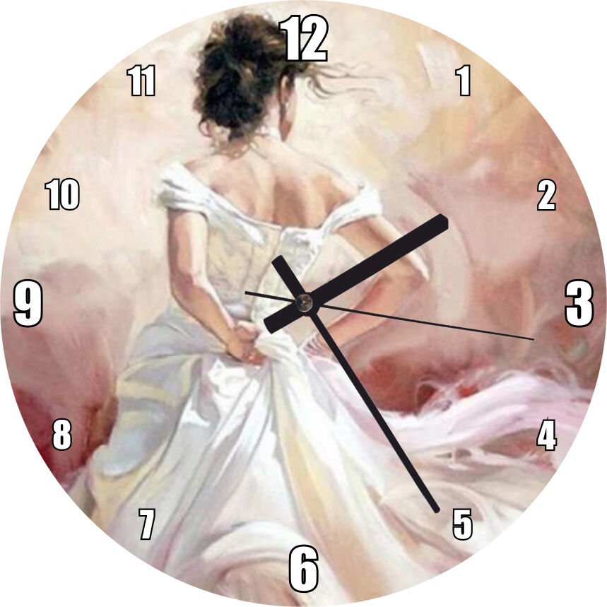 Beyaz Elbiseli Kadın  Mdf Ahşap Duvar Saati