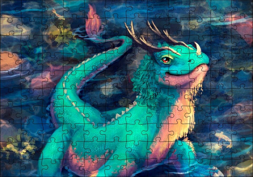 Ejderha Kertenkelesi Puzzle Yapboz MDF Ahşap