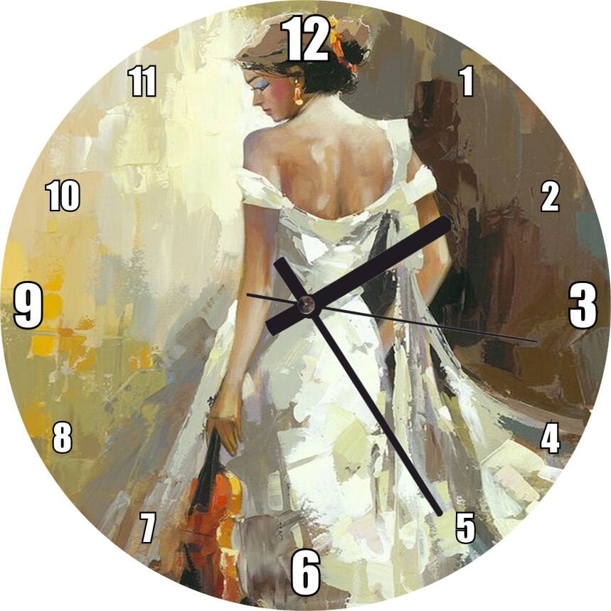 Beyaz Elbiseli Kemeancı Kadın Çizim  Mdf Ahşap Duvar Saati