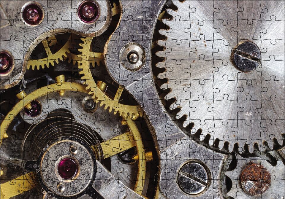 Eski Saat Çarkları Puzzle Yapboz MDF Ahşap