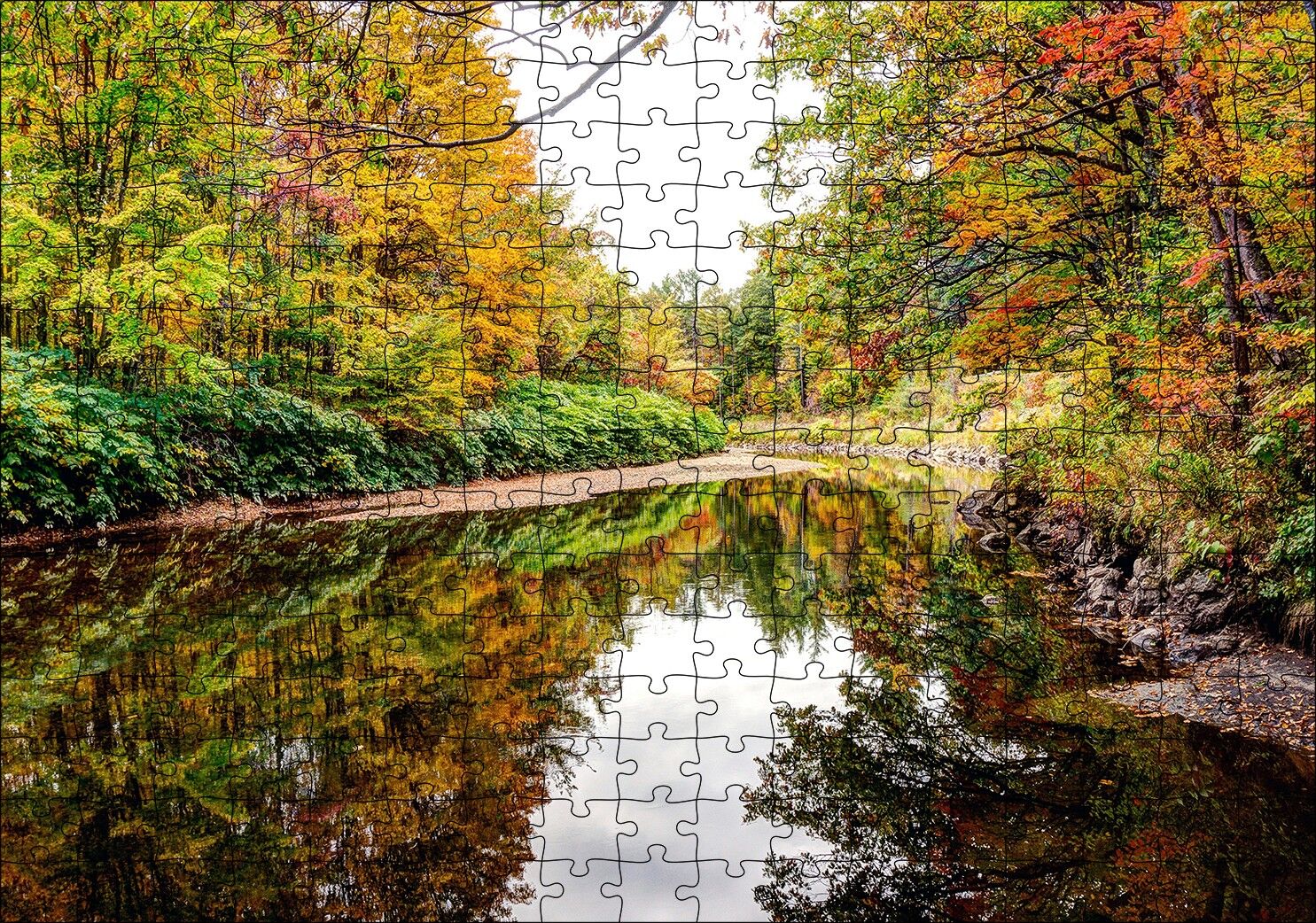 İngiltere Baker Nehri Sonbahar Renkleri Puzzle Yapboz MDF Ahşap 255 Parça 34 cm X 49 cm