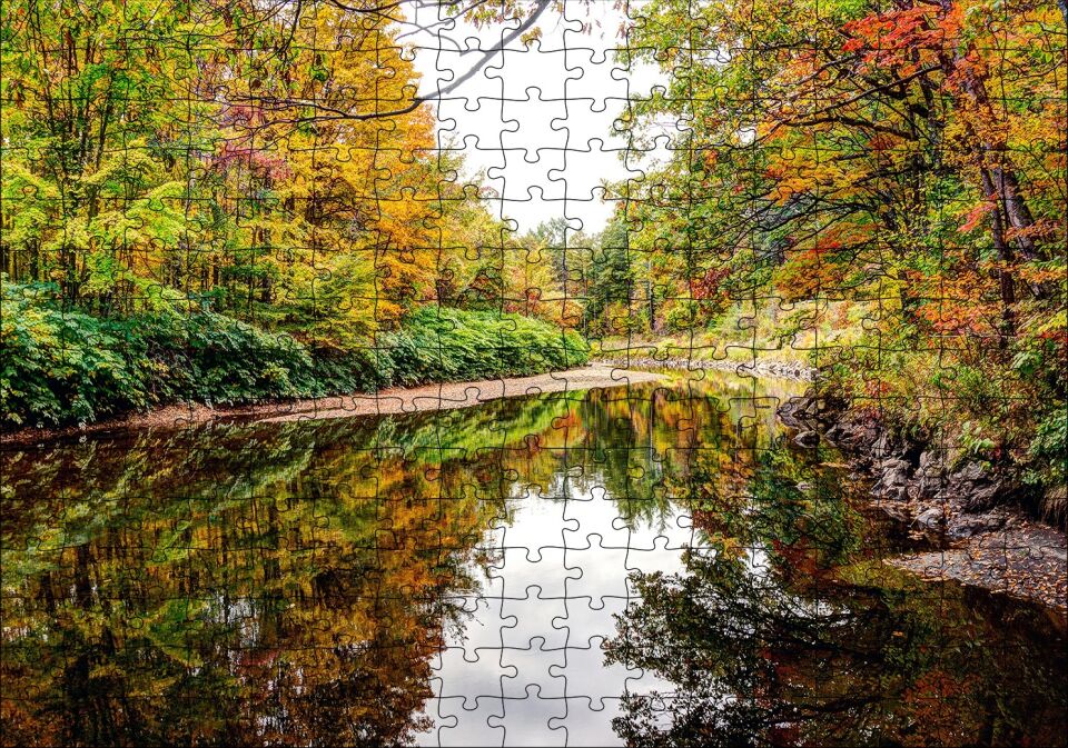 İngiltere Baker Nehri Sonbahar Renkleri Puzzle Yapboz MDF Ahşap 255 Parça 34 cm X 49 cm