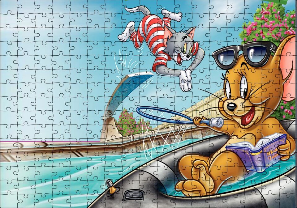 Tom ve Jerry Fur Flying Puzzle Yapboz MDF Ahşap 255 Parça 34 cm X 49 cm