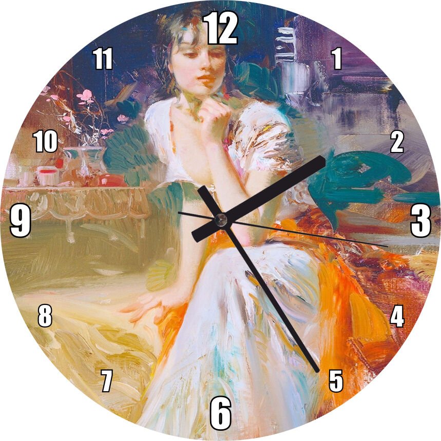 Düşünen Güzel Kadın Empresyonist Çalışma   Mdf Ahşap Duvar Saati