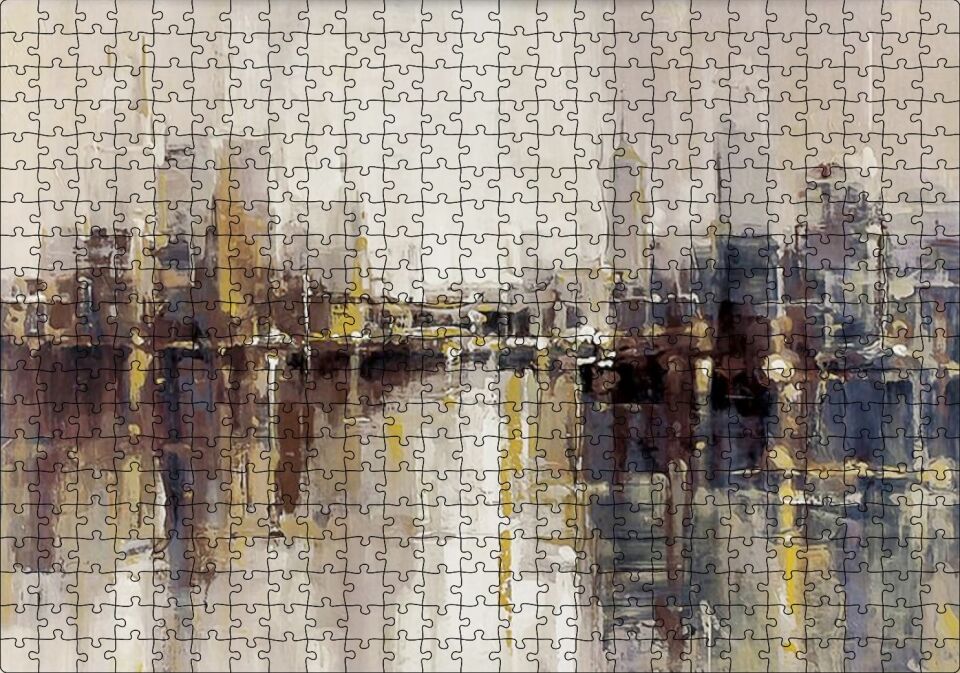 Gökdelenler ve Denizdeki Yansımaları Yağlı Boya Puzzle Yapboz MDF Ahşap 500 Parça 49 cm X 68 cm