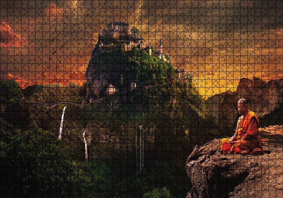Meditasyon Yapan Budist Şato Puzzle Yapboz MDF Ahşap 1000 Parça 49 cm X 68 cm