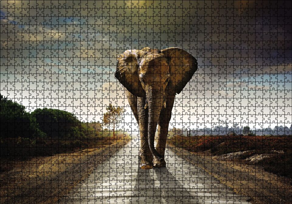 Yoldaki Fil Puzzle Yapboz MDF Ahşap 1000 Parça 49 cm X 68 cm