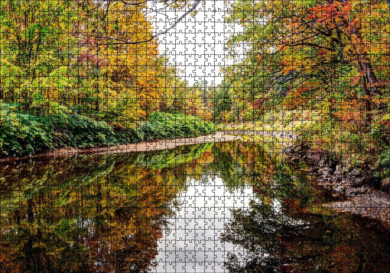 İngiltere Baker Nehri Sonbahar Renkleri Puzzle Yapboz MDF Ahşap 1000 Parça 49 cm X 68 cm