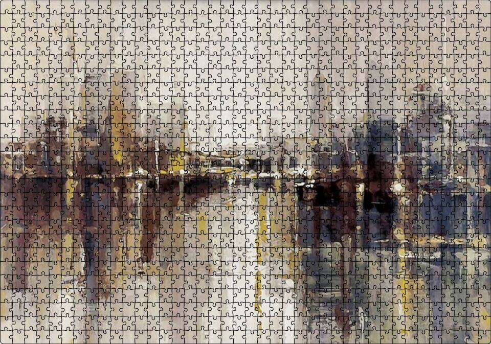 Gökdelenler ve Denizdeki Yansımaları Yağlı Boya Puzzle Yapboz MDF Ahşap 1000 Parça 49 cm X 68 cm