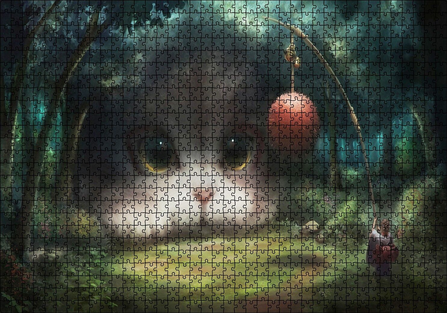 Koyu Orman ve Sevimli Dev Kedicik Puzzle Yapboz MDF Ahşap 1000 Parça 49 cm X 68 cm
