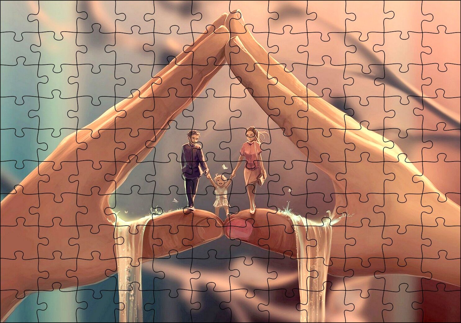 Eller Arasındaki Aile Puzzle Yapboz MDF Ahşap