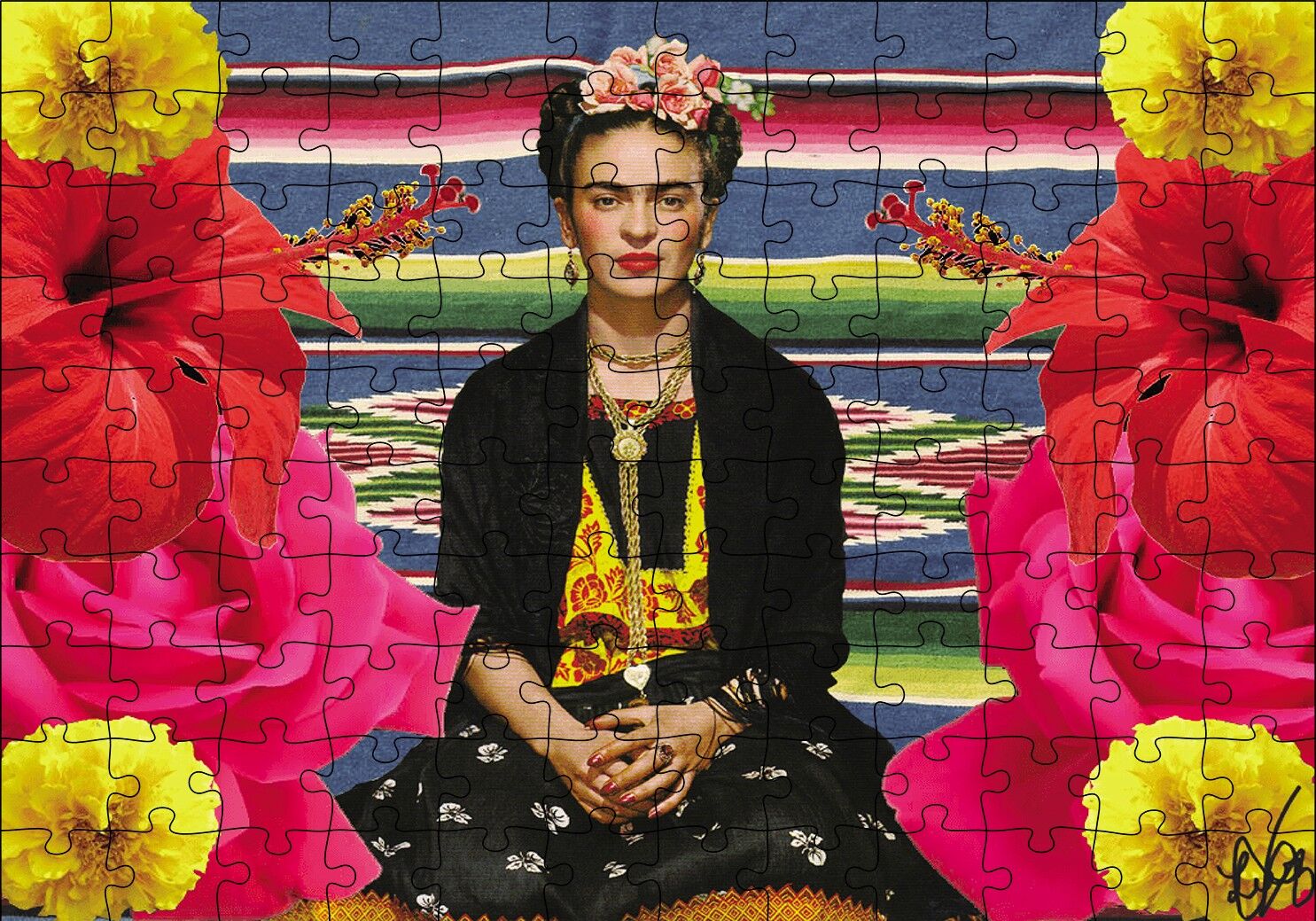 Frida Kahlo Çiçekli Puzzle Yapboz MDF Ahşap