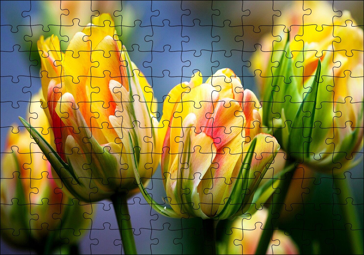 Sarı Yeşil Çiçekler Yakın Plan Puzzle Yapboz MDF Ahşap 120 Parça 24 cm X 34 cm