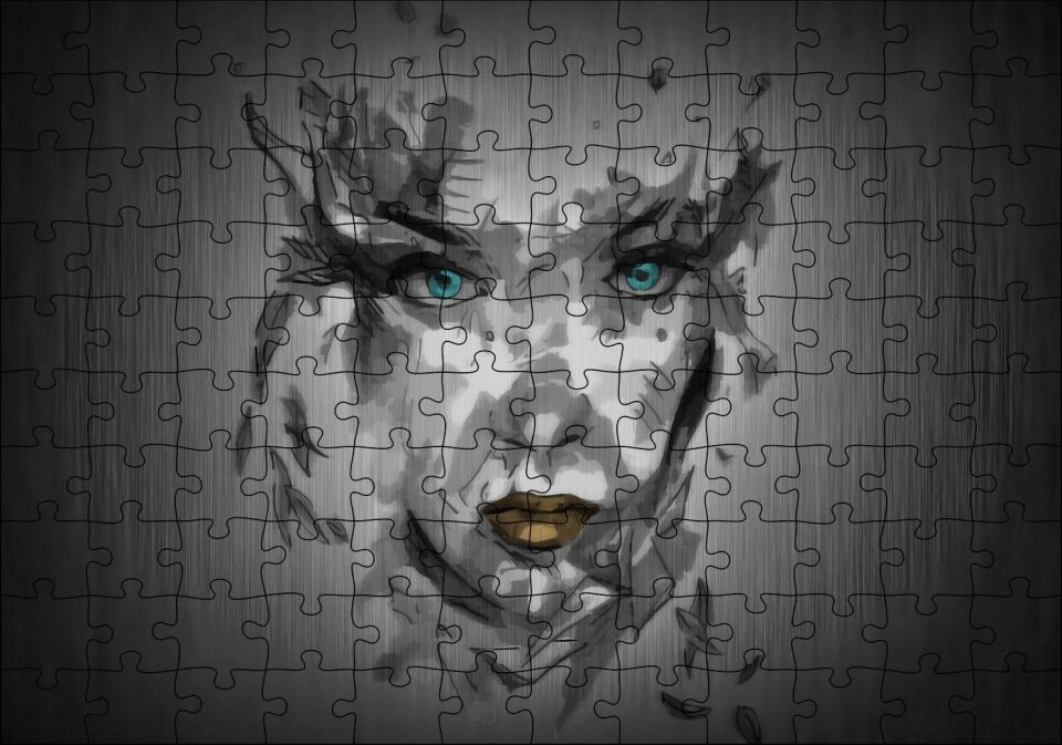 Belirsiz Boyama Tekniğiyle Kadın Yüzü Puzzle Yapboz MDF Ahşap 120 Parça 24 cm X 34 cm