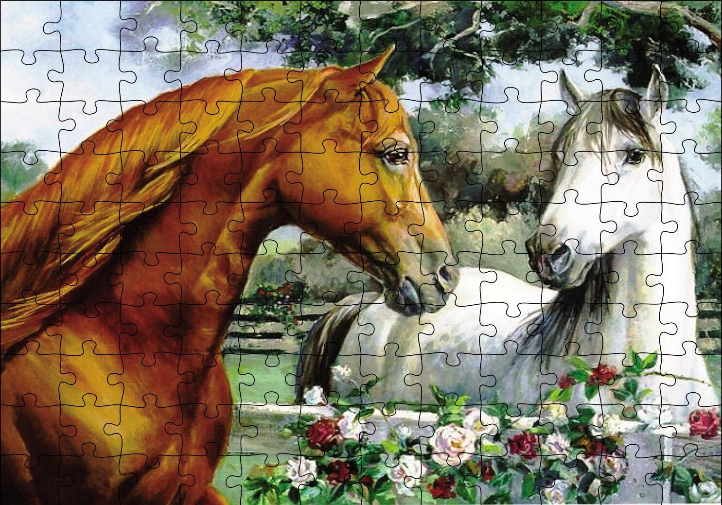 Kahve Beyz Renk Atlar Puzzle Yapboz MDF Ahşap