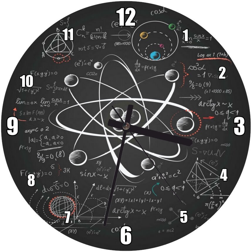 Atomik Araştırma Çizim Üzerinde Formüller Mdf Ahşap Duvar Saati 50 cm Çap