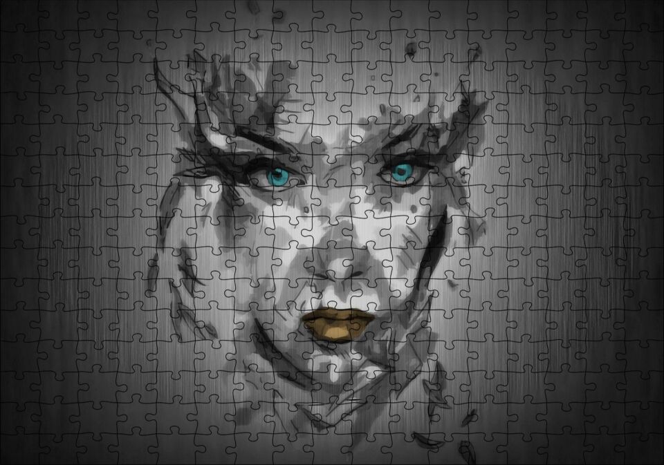 Belirsiz Boyama Tekniğiyle Kadın Yüzü Puzzle Yapboz MDF Ahşap 255 Parça 34 cm X 49 cm