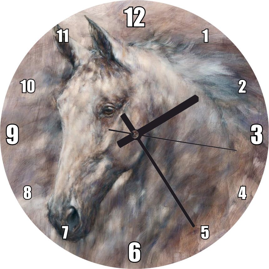 Gir Renkli Atbaşı Çizim  Mdf Ahşap Duvar Saati