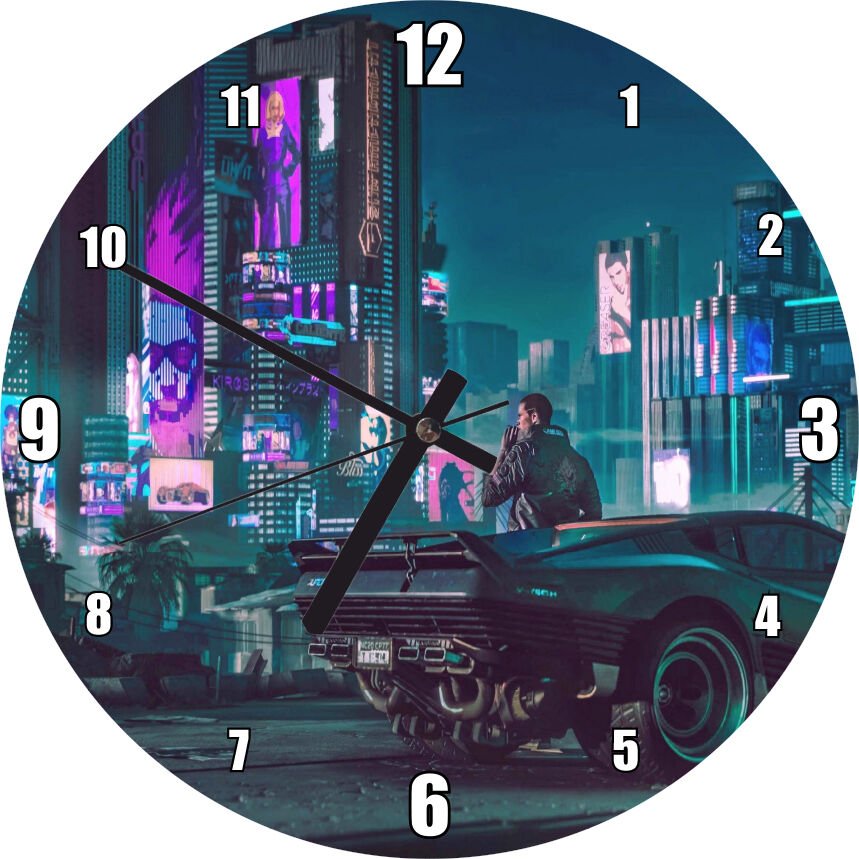 Disco Elysium SDifital Sanat Araba Möder Şehir Görselianat Eseri Aleksander Rostov Oyun Sanat Mdf Ahşap Duvar Saati 50 cm Çap